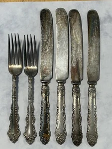 Holmes & Edwards Flatware Silver Plate Lafayette XIV 2 Forks 4 Knives C 1908 6pc - Picture 1 of 13