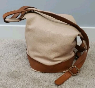 Valentina Италии кремовый коричневый кожаный трансформируемый слинга рюкзак Hobo наплечная сумка - Изображение 1 из 4
