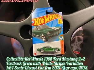 HOT WHEELS 1965 FORD 2+2 FASTBACK MUSTANG GREEN w WHITE 1:64 DIECAST CAR NOS GT - Picture 1 of 7