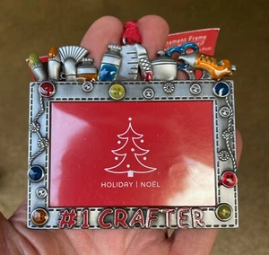 Christmas Tree Ornament Enamel Metal #1 CRAFTER Photo Picture Frame New on Card! - Picture 1 of 3