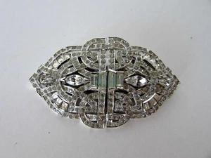 ANTIQUE ART DECO RHINSTONES DUETTE DRESS CLIP RHINSTONE BROOCH PATENTED - Picture 1 of 6