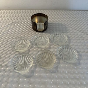 Complete Set WM. Rogers Shell Shaped Glass Coasters Set & Silver Plated Holder - Picture 1 of 5