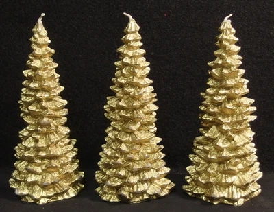 Juego de 3 velas navideñas de abeto dorado de 6" de cera de parafina Foto 1 de 3