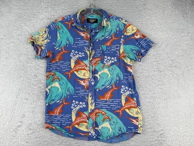 Eighty Eight Shirt Adult Small Blue Slim Sword Bonefish Skull Button Up Viscose - Image 1 of 4