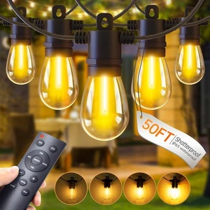 Luci a Stringa LED da Esterno Patio - 50FT Luce a Sospensione Dimmerabile con Telecomando, Acqua - Foto 1 di 8