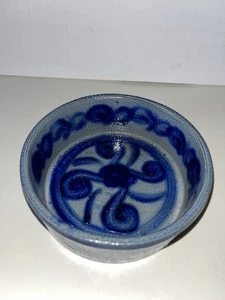 Vtg Handmade Art Pottery Bowl Salt Glaze Cobalt Blue 5” x 1.5” - Picture 1 of 4