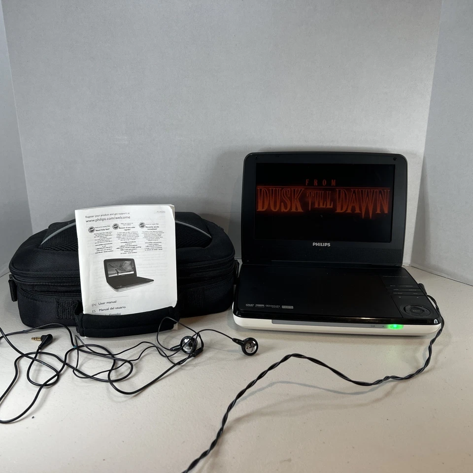 Reproductor de DVD portátil blanco Philips con cargador, estuche, auriculares. Probado y funciona Foto 1 de 4