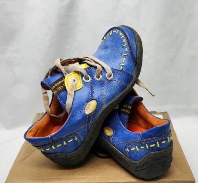 Sapatos femininos TMA Eyes couro amarelo costura à mão patchwork com cadarço tamanho 7 - Imagem 1 de 4