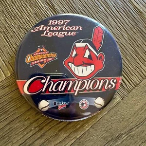 Vintage 1997 90s Cleveland Indians AL Champions button pin 3.5 inch - Picture 1 of 2
