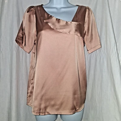 Zanzea Tan Champagne Blouse Career Wear Asymmetrical Neck Women's S Small Silky - Image 1 of 4