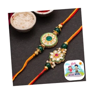 Rakhi für Bruder 2er Set Blumen Kundan Rakhi für Bhaiya Bhai Boy Raksha Bandha - Bild 1 von 2