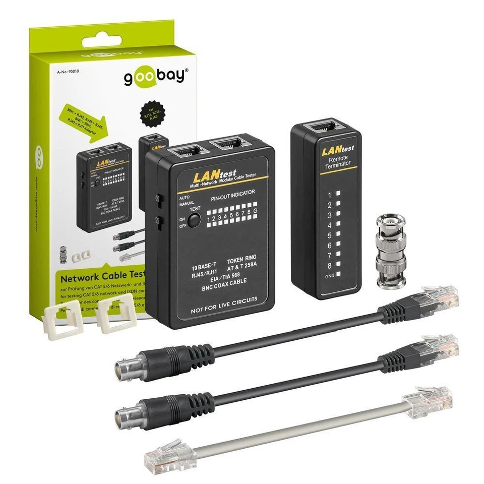 LAN Kabel Netzwerk Kabeltester NETZWERKTESTER Rj45 BNC Netzwerkkabeltester