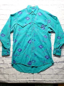Vintage Wrangler Brushpopper Cowboy Cut Button Down Shirt Western Aztec 15.5-33 - Picture 1 of 18