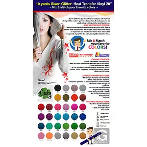 GERCUTTER STORE-10 YARDS SISER GLITTER HEAT TRANSFER VINYL 20"(MIX&MATCH COLORS) - Picture 1 of 8