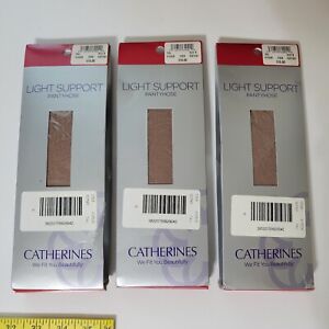Catherines Light Support Pantyhose Size B Taupe Lot of 3 NIB