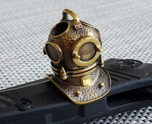 "Diving Helmet" Bead for Knife Torch or Key-ring lanyard Hand made Brass - Picture 1 of 3