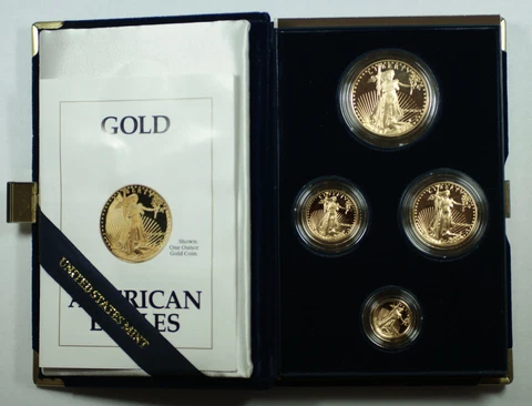 1991 American Eagle Gold 4 Coin Set Proof Coins in US Mint Box w/COA Cover