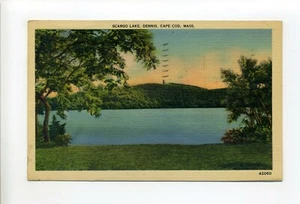 Cape Cod MA Mass 1943 Leinen Postkarte Dennis Scargo Lake, Angeln, Beeren gepflückt - Bild 1 von 3