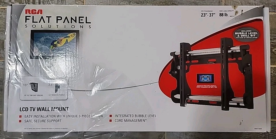 NEW RCA LCD Flat Panel TV Wall Mount for 23”-37” 88 Lb Capacity Tilt Universal - Image 1 of 4