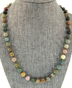 Knotted Round Agate Bead 19" Necklace Handmade Multicolor - Picture 1 of 11
