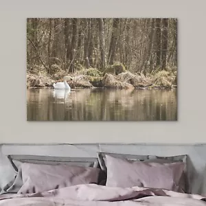 Wall26 Wall Art Canvas Print Swan in Marsh Lake Pond Photography Art Decor - Picture 1 of 7