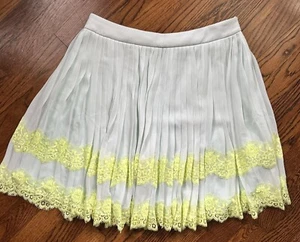 Ted Baker London Pleated Skirt Lace Chiffon Mint Green Neon Yellow Unique 2 - Picture 1 of 5