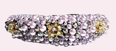 Diadema/fascinador hecho a mano rosa pálido imitación perla W:1,5" H:1" forro de terciopelo acolchado Foto 1 de 4