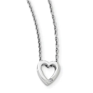 Sterling Silver White Ice .02ct Diamond Heart Necklace QW161-18" - Picture 1 of 1
