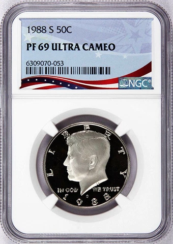 1988-S Proof Kennedy Half, Graded PF69UC by NGC ~ NEW Patriotic OSR Label! Cover