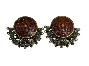 Vintage Lady Remington Large Classy Pierced Earrings Bronze Mandala - Picture 1 of 6