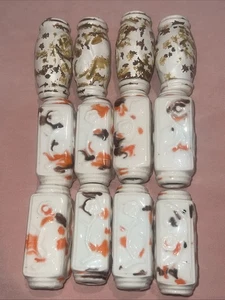 SET 12 Vintage Makramee Perlen groß bunt ORANGE BRAUN GELB 70er Zylinder 3D - Bild 1 von 18