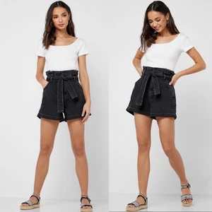 Pistola x Revolve Paper bag denim shorts belted high waisted black size 27 - Picture 1 of 11