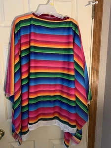 Adult Mexican Poncho Serape Bright Rainbow Colors By Rubie’s Costume - Picture 1 of 5