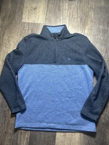 Izod Two Tone Blue Mens Quarter Zip Leather Zipper Sweater Large - Picture 1 of 8