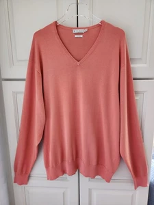 Peter Millar Sweater XXL Peach Salmon Pink Pullover V Neck Cotton Lightweight - Picture 1 of 11