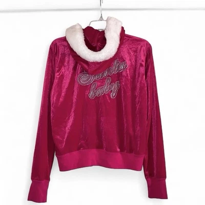 Victoria's Secret Rosa Santa Bebé Estrás Piel Terciopelo Cremallera Sudadera con Capucha Grande Y2K Foto 1 de 4