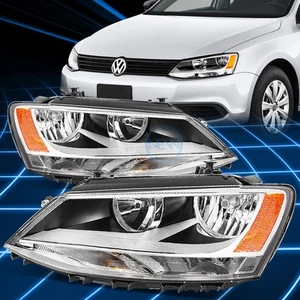For 11-18 VW Jetta Sedan Halogen Chrome DRL Headlights Amber Turn Signal Lamps - Picture 1 of 6