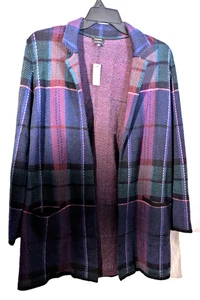 Talbots pure merino wool L plaid long sweater coat women's NWT - Picture 1 of 5