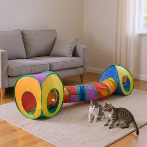 Foldable Pet Cat Tunnel Rabbit Pop Up Rainbow Tunnel Tube Puppy Kitten Play Toys - Picture 1 of 28