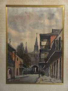 NESTOR H. FRUGE, LISTED SIGNED NEW ORLEANS FRENCH QUARTER MID CENTURY MODERN W/C - Picture 1 of 13