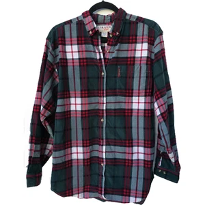 Camisa de franela limitada demasiado vintage talla 16 abotonada a cuadros verde rojo blanco - Imagen 1 de 8
