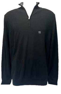 NWT EXPRESS Men’s Size Medium Extra Fine Wool Black Pullover Sweater w/zip - Image 1 of 4