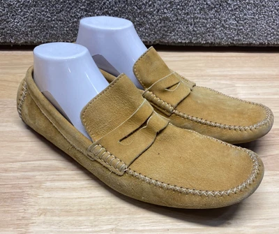 Billy Reid Hombre’s 10 Mocasines de Conducción Cuero Gamuza Dorado Hecho en Italia Preppy Foto 1 de 4