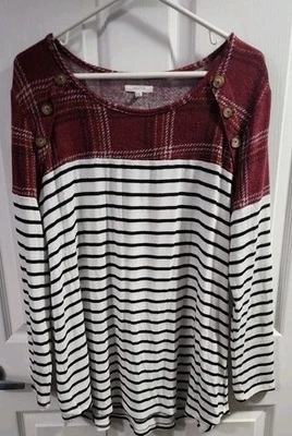 Suéter Maurices XL Rayas y Cuadros Borgoña Blanco Negro Tejido Suave Elástico Foto 1 de 4