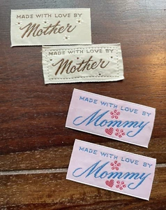 4 Vintage Made With Love By Mother & Mommy Clothing Tags Sew In NOS Tan and Pink - Picture 1 of 2