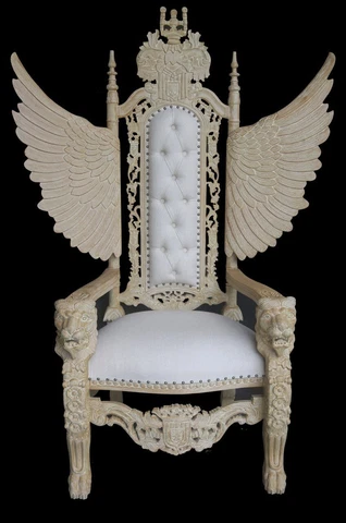 Elegant Carved Mahogany Beachstone Lion Chair with Wings-71.5''H Cover