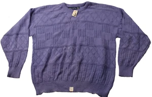 John Weitz Vintage Sweater Men's L Purple Crewneck Knit Fisherman Chunky XL NWT - Picture 1 of 10