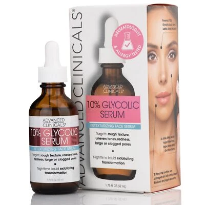 Advanced Clinicals 10 Glycolic Acid Exfoliating Serum Anti Aging Brightening ... - Image 1 of 4