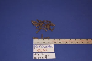 30 Vintage 12-24" x 7/8" Slotted Round Head Steel Machine Screws/Bolts - Picture 1 of 5