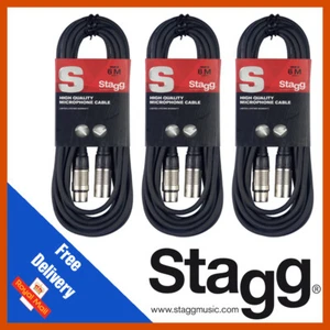 Stagg 3 x 6M Black XLR Male to Female Microphone Lead & Audio Signal Cable Pack - Picture 1 of 1